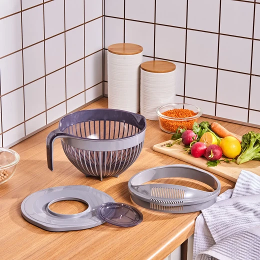 طقم أوعية خلط 3 في 1 من كاراجا مع غطاء ومنخل وميزان مدمج، آمنة للاستخدام في غسالة الأطباق، لون رمادي، مجموعة 3 قطع لتحضير المطبخ والخبز طقم أوعية خلط 3 في 1 من كاراجا مع غطاء ومنخل وميزان مدمج، آمنة للاستخدام في غسالة الأطباق، لون رمادي، مجموعة 3 قطع لتحضير المطبخ والخبز