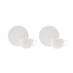 Karaca Seashell White Porcelain 2 Person Tea Cup Set with Saucers, Elegant Design, 200ml Capacity, Perfect for Coffee and Tea, Dishwasher Safe - karaca