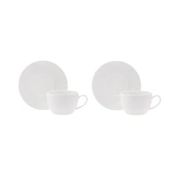 Karaca Seashell White Porcelain 2 Person Tea Cup Set with Saucers, Elegant Design, 200ml Capacity, Perfect for Coffee and Tea, Dishwasher Safe