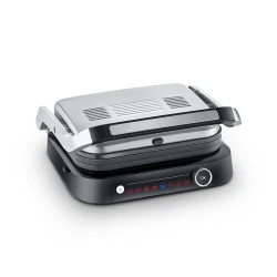 Severin Pro KG 2395 Contact Grill, Black and Silver Design, Powerful 1800W for Fast Heating, Large Cooking Surface, Ideal for Grilling Meat and Vegetables, Easy to Clean