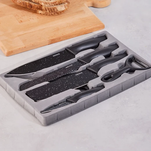Karaca Black Stone 6 Piece Kitchen Knife Set with Built In Scissors and Ergonomic Handles, Includes Chef Knife, Slicer, Paring Knife, and Utility Knife for All Kitchen Tasks - karaca - Image 5