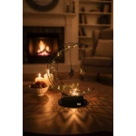 Black Metal Ramadan Crescent Moon with Hanging Stars & LED Fairy Lights - Modern Islamic Floor & Table Decor with Ornate Geometric Base 74cm - Dumyah Ramadan