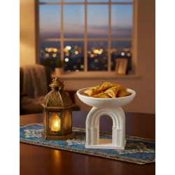 tall serving dish with an elegant Ramadan theme 21cm  perfect for serving dates and refreshments; an Islamic decorative piece that adds a distinctive spiritual atmosphere during Ramadan and religious occasions