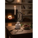 Modern Ramadan Candle Holder - Black Metal Geometric Crescent on White Stone Base, Minimalist Islamic Decor Accent for Tabletop & Shelves 21cm - Dumyah Ramadan