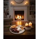 Ceramic Ramadan Crescent & Star Serving Platter with Gold Rim - Elegant White Dessert & Snack Plate with Arabic Calligraphy for Iftar Hosting Small - Dumyah Ramadan
