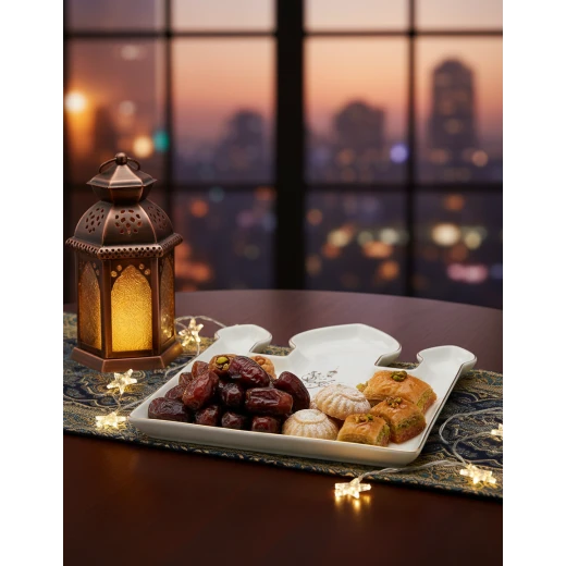 صحن تقديم على شكل مسجد بحجم 24 سم، مثالي لتقديم التمر والحلويات خلال رمضان والمناسبات الدينية. تصميمه الأنيق يضفي لمسة روحانية وجمالية على الطاولة صحن تقديم على شكل مسجد بحجم 24 سم، مثالي لتقديم التمر والحلويات خلال رمضان والمناسبات الدينية. تصميمه الأنيق يضفي لمسة روحانية وجمالية على الطاولة