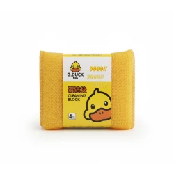 G.Duck Kitchen Cleaning Sponges 4-Piece Set – Yellow Microfiber Loofah Sponges for Effective Dishwashing, Surface Cleaning, and Household Use, Durable, Soft, and Absorbent for Daily Kitchen Tasks