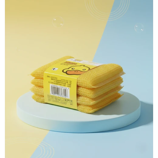 G.Duck Kitchen Cleaning Sponges 4-Piece Set – Yellow Microfiber Loofah Sponges for Effective Dishwashing, Surface Cleaning, and Household Use, Durable, Soft, and Absorbent for Daily Kitchen Tasks - G.Duck - Image 3