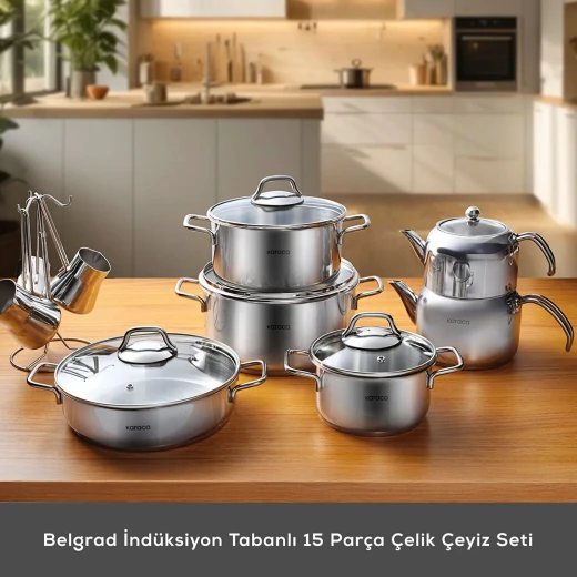 Karaca Belgrad 15 Piece Stainless Steel Cookware Set for Kitchen - karaca - Image 3