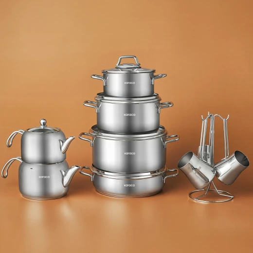 Karaca Belgrad 15 Piece Stainless Steel Cookware Set for Kitchen Karaca Belgrad 15 Piece Stainless Steel Cookware Set for Kitchen