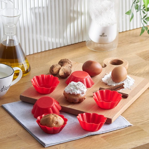 Karaca 6-Piece Silicone Muffin Baking Cups, Red, 7.5 cm Diameter - karaca - Image 2