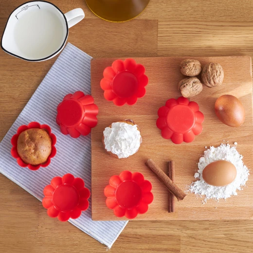 Karaca 6-Piece Silicone Muffin Baking Cups, Red, 7.5 cm Diameter - karaca - Image 3