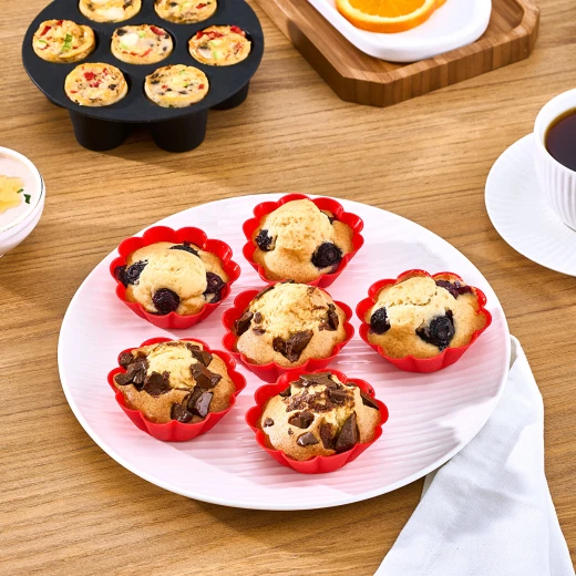 Karaca 6-Piece Silicone Muffin Baking Cups, Red, 7.5 cm Diameter - karaca - Image 4