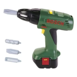 Bosch Mini Toy Cordless Drill Set for Kids, Realistic Power Tool Sounds, Flashing LED Lights, Includes 2 Drill Bits, Protective Goggles, and Accessory Kit for Pretend Play, Ages 3+