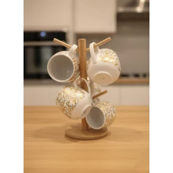 7-Piece Porcelain Mug Set with Vertical Organizing Stand – 6-Person Modern Coffee Cup Set for Home & Kitchen – Space-Saving