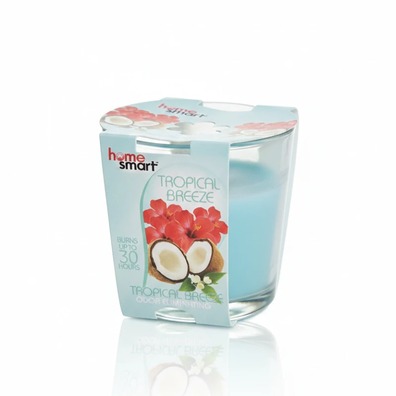 Home Smart Tropical Breeze Scented Candle – Odor Eliminating Glass Jar Candle – Long-Lasting 30-Hour Burn Time – Tropical Coconut & Floral Fragrance - Home Smart