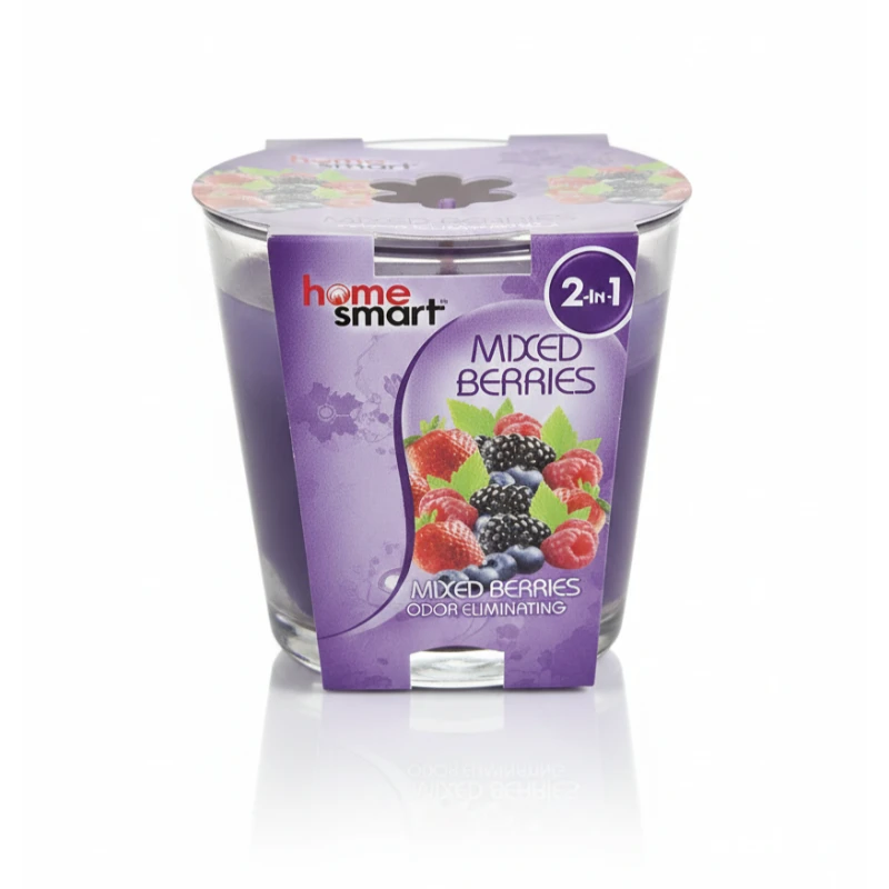 Home Smart Mixed Berries Scented Candle – Odor Eliminating Glass Jar Candle – 30-Hour Long-Lasting Burn – Refreshing Fruity Berry Fragrance - Home Smart