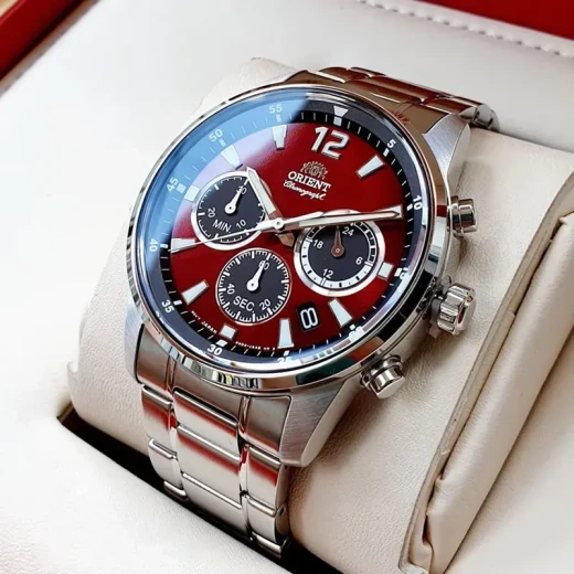 Orient Sports Chronograph Men's Watch Maroon Dial Stainless Steel 40.5mm - ORIENT - Image 4