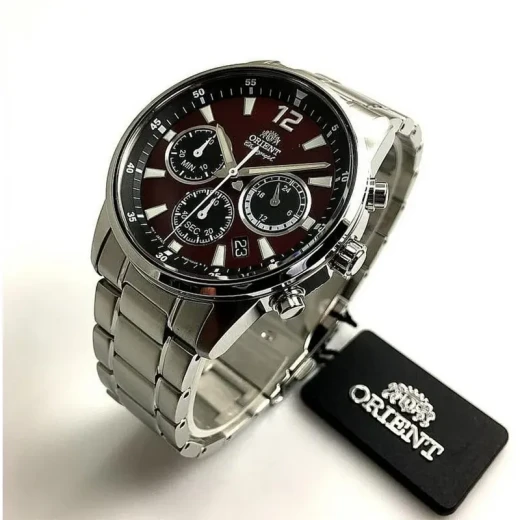 Orient Sports Chronograph Men's Watch Maroon Dial Stainless Steel 40.5mm - ORIENT - Image 3