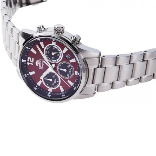 Orient Sports Chronograph Men's Watch Maroon Dial Stainless Steel 40.5mm - ORIENT - Image 5