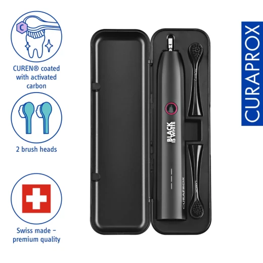 فرشاة أسنان كهربائية Curaprox Black Is White Hydrosonic للعناية باللثة وتبييض الأسنان - Image 3