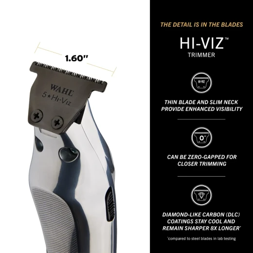 Wahl Hi-Viz Trimmer Professional Cordless Barber Hair Cutting Tool Silver - Wahl - Image 3