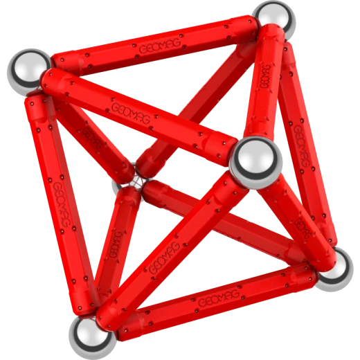 Geomag Geometry 24 Piece Magnetic Construction Set, Red Rods and Steel Spheres - Image 4