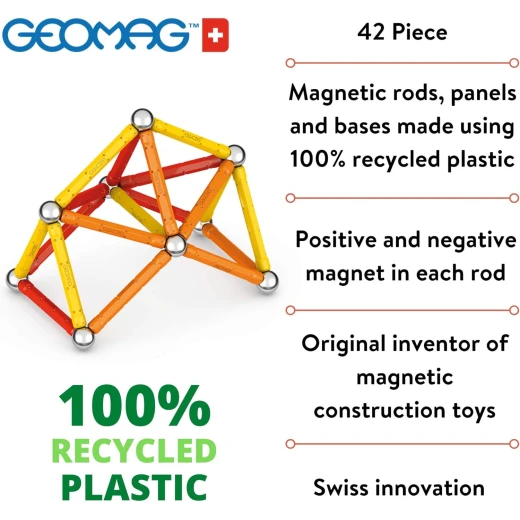 Geomag Classic Recycled 42 Piece Construction Set, STEM Learning, Ages 3+ - Image 2