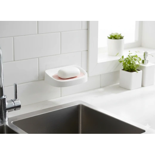 Wall-mounted double-layer soap holder in pink, 15.2x10.5x4 cm – Practical and space-saving design, keeps soap dry, ideal for bathroom or kitchen, adds an elegant decorative touch and organizes your space