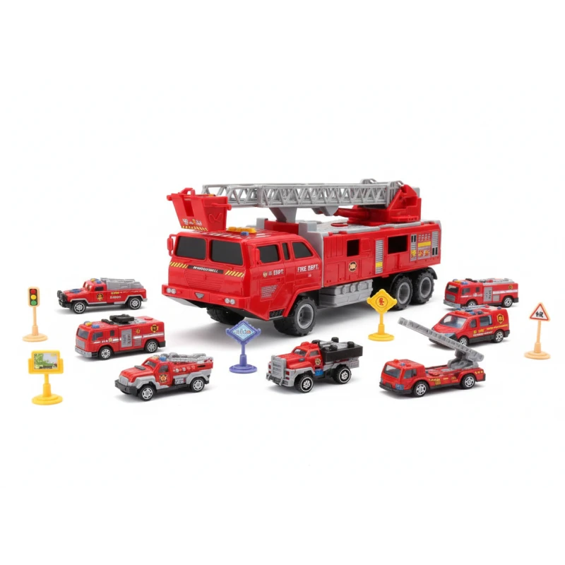 Large Multi-Functional Rescue Fire Truck with Emergency Vehicle Set and Complete Accessories - Interactive Educational Toy to Develop Kids' Skills and Imagination