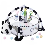 3-in-1 Baby Activity Gym and Ball Pit – Panda Themed Infant Play Mat with 30 Colorful Balls, 4 Hanging Sensory Toys, and Mesh Safety Sides – Tummy Time Activity Center for Newborns and Toddlers