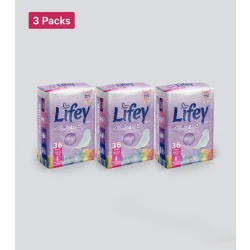 فوط لايفي (Lifey) النسائية الرقيقة جداً - عبوة توفير 3 قطع (إجمالي 108 فوطة) - راحة فائقة وامتصاص مثالي للحماية اليومية والنشاط