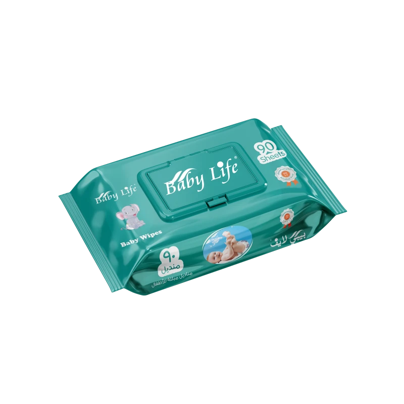 Baby Life Wipes, 90 wipes, gentle on sensitive baby skin, providing safe and soft cleaning all day long, alcohol-free. - Baby Life
