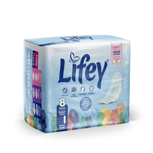 Lifey Night Thick Sanitary Pads for Heavy Flow – 8 Pads per Pack (Pack of 6) | Total 48 Max-Absorbency Night Pads - Lifey - Image 3