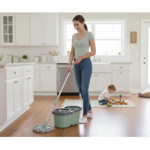 Magic Mop Rotating Cleaning System with Bucket – Lightweight, Wash X Dehydration Technology, Machine Washable Head for All Hard Flooring - Image 3