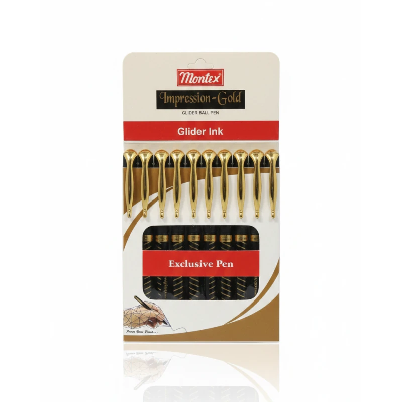 Montex Impression-Gold Glider Ball Pen Set – 10 Exclusive Gold-Finish Pens with Smooth Glider Ink Technology for Effortless Writing - Montex