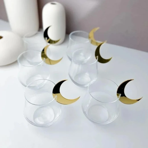طقم تعليقات أكواب رمضان ذهبي 6 قطع زينة أكريليك لإحتفالات رمضان - فيولا أكريليك - Image 2