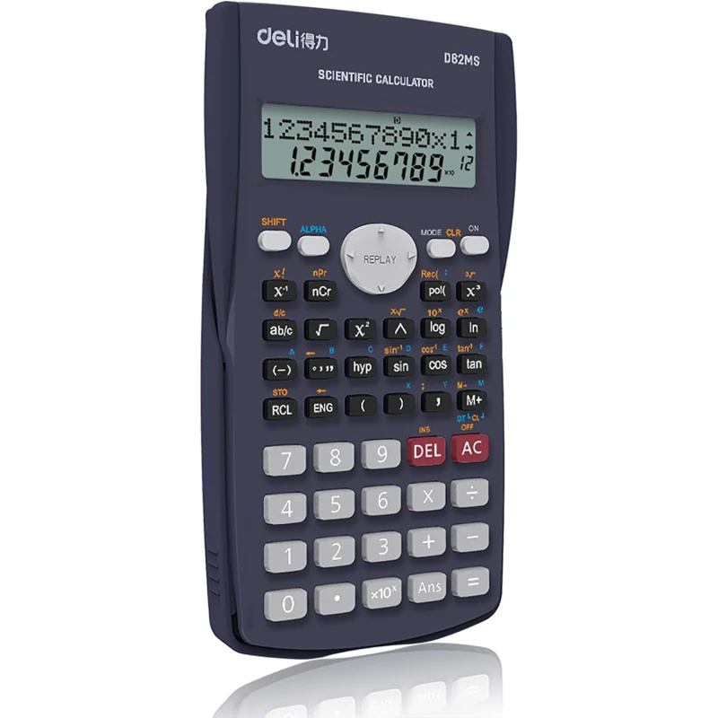 آلة حاسبة علمية ديلي D82MS - 240 وظيفة، شاشة عرض من سطرين، تصميم احترافي أزرق مع غطاء حماية منزلق - ديلي
