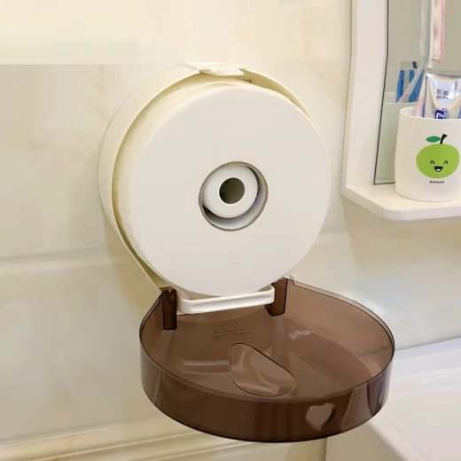 صندوق مناديل رول كبير للحائط – تركيب بدون ثقب، تصميم بلاستيكي معتم مع رف تخزين علوي وفتحة سفلية - منزل لولو شوب - Image 3