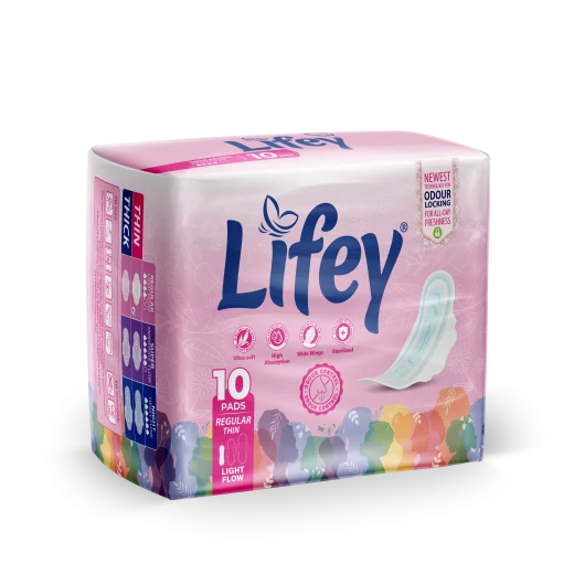 Lifey Regular Thin Feminine Pads Bulk Pack, 6 Packs of 10 Pieces (60 Pads Total), Ultra-Thin & Breathable for Daily Comfort - Lifey - Image 5