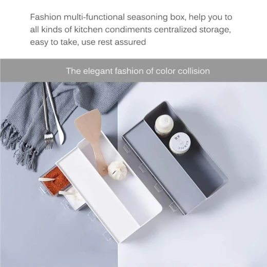 علبة توابل متعددة الأقسام رمادية اللون من فيسفيد - منظم توابل ذو سعة كبيرة بتصميم درج ومصنوع من مواد آمنة غذائيًا 30.6 × 18.8 × 9 سم - منزل لولو شوب - Image 2