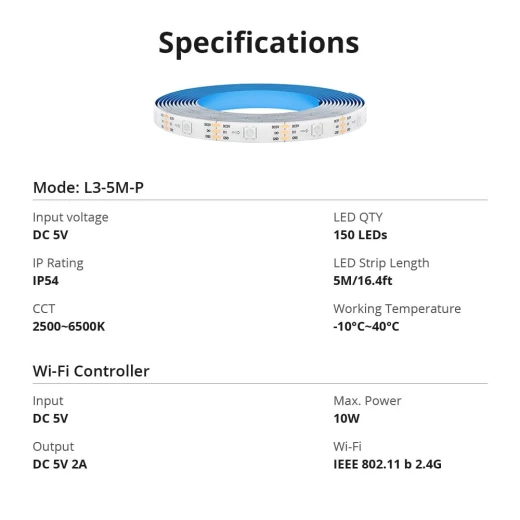 شريط إضاءة LED RGB ذكي من سونوف L3-5M-P واي فاي بطول 5 أمتار شريط مرن تحكم صوتي مزامنة الموسيقى - سونوف - Image 8