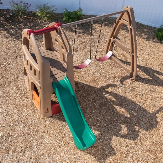 Step2 Naturally Playful® Playhouse Climber & Swing Extension (754300) – All-in-One Outdoor Activity Center | 2-Level Clubhouse, Slide & Double Swing Set - Step2 - Image 3
