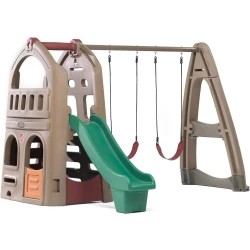 مجموعة ألعاب Naturally Playful® مع امتداد التسلق والأرجوحة (754300) - مركز أنشطة خارجي متكامل | نادي من مستويين، زحليقة، ومجموعة أرجوحة مزدوجة من ستيب 2