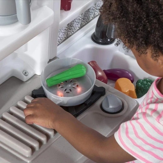 Step2 Timeless Trends Kids Kitchen Playset, Indoor/Outdoor Kitchenette, Interactive Play with Lights and Sounds, Made of Durable Plastic, Includes 21 Piece Toy Accessories, for Toddlers 2+ Years Old - Step2 - Image 3