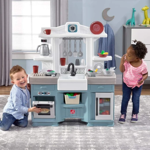 Step2 Timeless Trends Kids Kitchen Playset, Indoor/Outdoor Kitchenette, Interactive Play with Lights and Sounds, Made of Durable Plastic, Includes 21 Piece Toy Accessories, for Toddlers 2+ Years Old - Step2 - Image 2