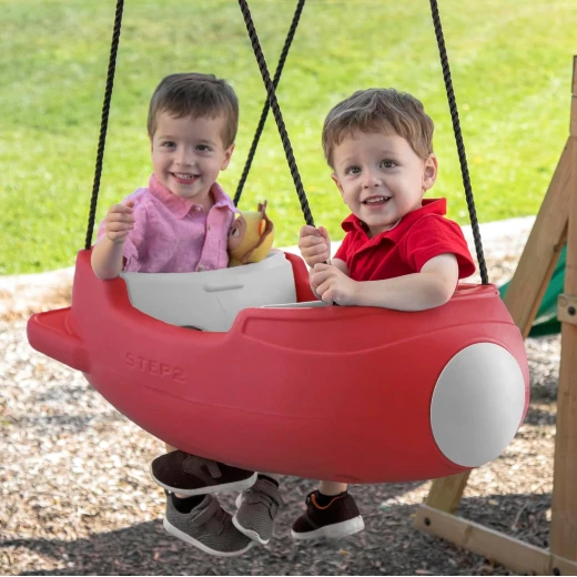 Step2 rocket swing for two, baby outdoor swing, outside weather-resistant rope, attach to playset, for toddlers 9 months - 3 years old in red - Step2 - Image 3