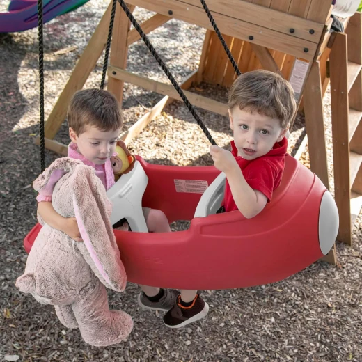 Step2 rocket swing for two, baby outdoor swing, outside weather-resistant rope, attach to playset, for toddlers 9 months - 3 years old in red - Step2 - Image 2