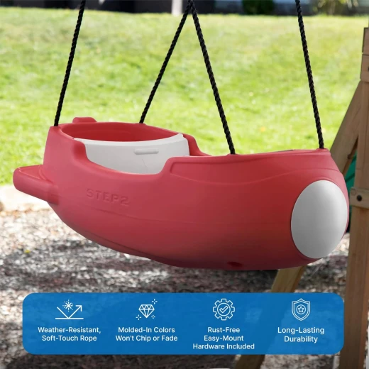 Step2 rocket swing for two, baby outdoor swing, outside weather-resistant rope, attach to playset, for toddlers 9 months - 3 years old in red - Step2 - Image 6