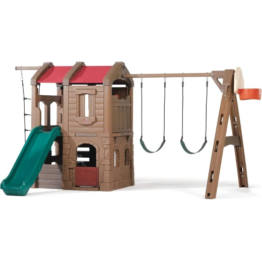 Step2 naturally playful adventure lodge swing set and play center